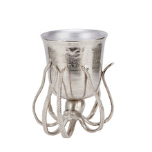 Load image into Gallery viewer, Large Octopus Champagne Bucket in SILVER Hill Interiors 22235 5050140223581 Dimensions: 38cm x 36cm x 36cm Weight: 4.5kg Volume: 0.06CBM This is the Large Octopus Champagne Bucket. A stylish and beautifully detailed silver octopus, holds a handcrafted champagne bucket overhead for you to cool and serve your favourite bubbles from. Individually handcrafted with beautiful detailing, it will elevate any occasion. Simply fill with your favourite bubbles and enjoy!