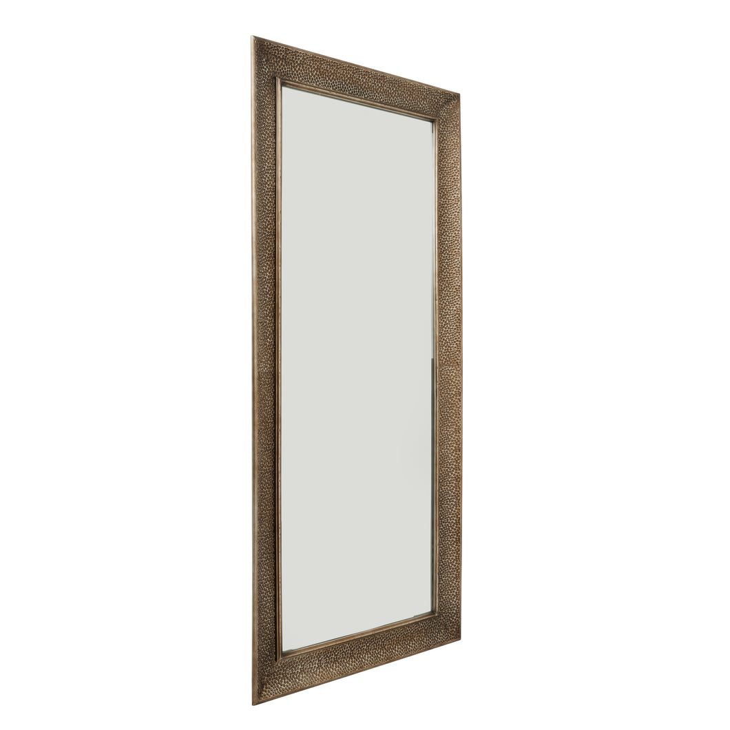 Hammered Large Rectangular Brass Wall Mirror in BRASS Hill Interiors 22491 5050140249185 White glove delivery Dimensions: 180cm x 80cm x 3cm Weight: 5.4kg Volume: 0.12CBM This is the Hammered Large Rectangular Brass Wall Mirror. An impressively proportioned rectangular mirror with a unique hammered brass frame. A perfect update for the home which would look fabulous in a hallway and give a room a subtle vintage vibe. Give your home a warm colour highlight and enlarge a space with this impressive addition.