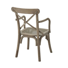 Load image into Gallery viewer, Copgrove Collection Cross Back Carver Chair With Rush Seat in BROWN Hill Interiors 22699 5050140269985 Dimensions: 92cm x 52cm x 40cm Weight: 7kg Volume: 0.18CBM Introducing the Copgrove Cross Back Carver Chair with Rush Seat, a harmonious blend of timeless elegance and rustic charm. Crafted from premium acacia wood, this chair embodies superior quality and durability, ensuring years of enjoyment in your space.