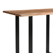 Load image into Gallery viewer, Live Edge Bar Table in BROWN Hill Interiors 22700 5050140270080 White glove delivery Dimensions: 100cm x 130cm x 70cm Weight: 39.14kg Volume: 0.24CBM This is the Live Edge Bar Table. Made from Indian hardwood (acacia), this Live Edge bar table is the perfect place to set up your home bar and has a stylish metal base, giving it an industrial luxe style. Elevate your home entertainment set-up with this stylish piece. 

The Live Edge wood creates real charm and character and helps you to bring a feel of the ou