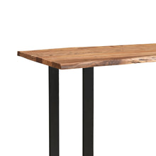 Load image into Gallery viewer, Live Edge Large Bar Table in BLACK Hill Interiors 22701 5050140270189 White glove delivery Dimensions: 100cm x 180cm x 70cm Weight: 50.72kg Volume: 0.44CBM This is the Live Edge Bar Table. Made from Indian hardwood (acacia), this Live Edge bar table is the perfect place to set up your home bar and has a stylish metal base, giving it an industrial luxe style. Elevate your home entertainment set-up with this stylish piece. 

The Live Edge wood creates real charm and character and helps you to bring a feel of 