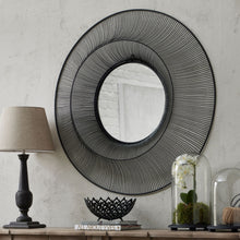 Load image into Gallery viewer, Chico Black Large Wire Mirror in BLACK Hill Interiors 22715 5050140271582 Dimensions: 120cm x 120cm x 15cm Weight: 12.6kg Volume: 0.38CBM This is the Chico Black Large Wire Mirror. This statement matt black mirror with concave metalwork frame is as much wall art as it is a mirror. Enjoy the contemporary lift it will give any space.