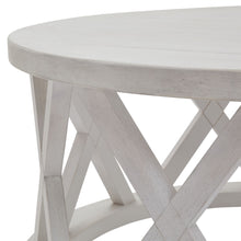 Load image into Gallery viewer, Stamford Plank Collection Round Coffee Table in WHITE Hill Interiors 22923 5050140292389 White glove delivery Dimensions: 45cm x 100cm x 100cm Weight: 19kg Volume: 0.54CBM This is the Stamford Plank Collection Round Coffee Table. The Stamford collection’s coffee tables really show the range’s attractive lattice pattern off to the full. The open, airy, lattice breathes a freshness into any space. Pared back, timeless and with a weathered familarity, items from this range will feel like they&#39;ve always bee