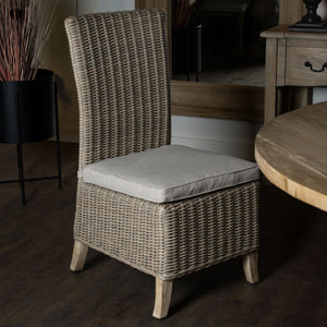 Capri Collection Outdoor Dining Chair in BEIGE Hill Interiors 22951 5050140295182 White glove delivery Dimensions: 103cm x 48cm x 60cm Weight: 13.2kg Volume: 0.16CBM This is the Capri Collection Outdoor Dining Chair. Arriving Spring '24, this premium quality HDPE outdoor wicker dining chair is the perfect blend of style and durability. Every detail of its construction has been built with your long-lasting enjoyment in mind. 
With a frame built from lightweight yet sturdy powder coated aluminium, it is prote