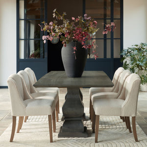 Lucia Collection Dining Table in GREY Hill Interiors 22966 5050140296684 White glove delivery Dimensions: 78cm x 200cm x 100cm Weight: 77.33kg Volume: 0.81CBM This is the Lucia Collection Dining Table. Part of the luxurious and impactful Lucia furniture range, this rectangular dining table commands attention in any interior setting thanks to its distinctive design with chunky silhouette. Each piece is individually handcrafted in hard wood (acacia) by skilled artisans to sculpt the striking design and finish