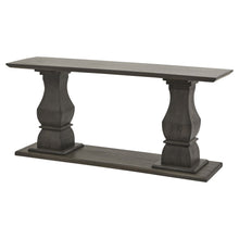 Load image into Gallery viewer, Lucia Collection Console Table in GREY Hill Interiors 22968 5050140296882 White glove delivery Dimensions: 80cm x 180cm x 50cm Weight: 57.04kg Volume: 0.69CBM This is the Lucia Collection Console Table. Part of the luxurious and impactful Lucia furniture range, the Lucia Console Table commands attention in any interior setting thanks to its distinctive design with chunky silhouette. Each piece is individually handcrafted in hard wood (acacia) by skilled artisans to sculpt the striking design and finished in