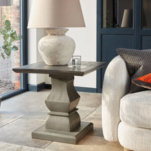 Load image into Gallery viewer, Lucia Collection Side Table in GREY Hill Interiors 22970 5050140297087 Dimensions: 60cm x 60cm x 60cm Weight: 15.38kg Volume: 0.29CBM This is the Lucia Collection Side Table. Part of the luxurious and impactful Lucia furniture range, the Lucia Side Table commands attention in any interior setting thanks to its distinctive design with chunky silhouette. Each piece is individually handcrafted in hard wood (acacia) by skilled artisans to sculpt the striking design and finished in a contemporary, deep grey wood