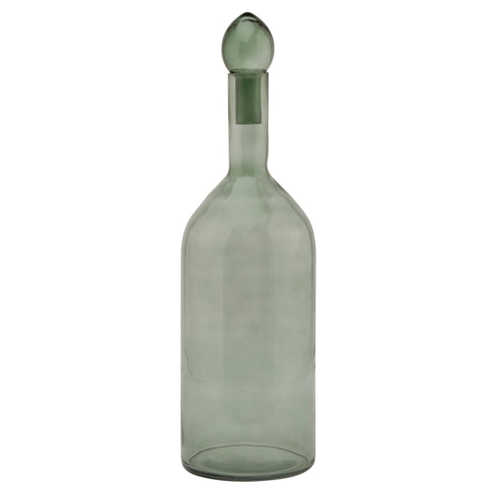 Smoked Sage Glass Tall Bottle With Stopper in SAGE Hill Interiors 22980 5050140298084 Dimensions: 43cm x 13cm x 13cm Weight: 0.72kg Volume: 0.07CBM This is the Smoked Sage Glass Tall Bottle With Stopper. This ornamental glassware is a perfect partner to our new Stamford furniture range, injecting some subtle and soothing tones to its display cabinets and surfaces. Matching alternate shape available for a beautiful staggered height display.