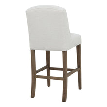 Load image into Gallery viewer, Compton Boucle Barstool in GREY Hill Interiors 23083 5050140308387 White glove delivery Dimensions: 107cm x 52cm x 59cm Weight: 10.25kg Volume: 0.39CBM A holder for our vast array of message plaques which will elevate your in-store displays. Shown here in a white wood finish, we also carry this product in natural and black wood finishes.