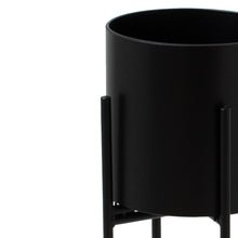 Load image into Gallery viewer, Matt Black Cylindrical Planter On Black Frame in BLACK Hill Interiors 23093 5050140309384 Dimensions: 72cm x 22cm x 22cm Weight: 1.7kg Volume: 0.04CBM