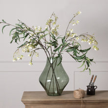 Load image into Gallery viewer, Platform Bouquet Vase Sage Green in SAGE Hill Interiors 23098 5050140309889 Dimensions: 38cm x 30cm x 30cm Weight: 2kg Volume: 0.05CBM This is the Platform Bouquet Vase. This glassware is a perfect partner to our new Stamford furniture range, injecting some subtle and soothing tones to its display cabinets and surfaces. A sought-after design that pairs well with the Smoked Sage Collection.