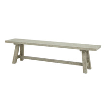 Load image into Gallery viewer, Saltaire Collection Dining Bench in GREY Hill Interiors 23100 5050140310083 Dimensions: 45cm x 180cm x 35cm Weight: 28kg Volume: 0.12CBM This is the Saltaire Collection Dining Bench. The Saltaire Collection presents on-trend contemporary curved elements, including smooth outlines and organic shapes that embody a sense of softness; it adds a modern flair while still maintaining a timeless appeal. Pared back, each piece is finished with a treated wood stain, instilling a sense of weathered familiarity.