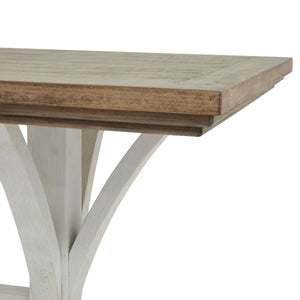 Luna Collection Rectangular Bar Table in WHITE Hill Interiors 23112 5050140311288 Dimensions: 100cm x 150cm x 75cm Weight: 40kg Volume: 1CBM This is the Luna Collection Rectangular Bar Table. Where rustic charm meets contemporary design, the furniture range boasts an off white painted bottom combined with a stained wooden top. It is carefully handcrafted by skilled artisans, highlighting a unique planked pine design enhanced by a warm mid-tone stain. The fusion of this earthy texture with popular white pain