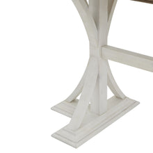 Load image into Gallery viewer, Luna Collection Rectangular Bar Table in WHITE Hill Interiors 23112 5050140311288 Dimensions: 100cm x 150cm x 75cm Weight: 40kg Volume: 1CBM This is the Luna Collection Rectangular Bar Table. Where rustic charm meets contemporary design, the furniture range boasts an off white painted bottom combined with a stained wooden top. It is carefully handcrafted by skilled artisans, highlighting a unique planked pine design enhanced by a warm mid-tone stain. The fusion of this earthy texture with popular white pain