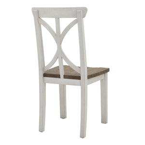 Luna Collection Dining Chair in WHITE Hill Interiors 23114 5050140311486 Dimensions: 102cm x 48cm x 48cm Weight: 7kg Volume: 0.17CBM This is the Luna Collection Dining Chair. Where rustic charm meets contemporary design, the furniture range boasts an off white painted bottom combined with a stained wooden top. It is carefully handcrafted by skilled artisans, highlighting a unique planked pine design enhanced by a warm mid-tone stain. The fusion of this earthy texture with popular white painted legs yields a