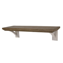 Load image into Gallery viewer, Luna Collection Medium Shelf in WHITE Hill Interiors 23116 5050140311684 Dimensions: 30cm x 120cm x 40cm Weight: 8kg Volume: 0.21CBM This is the Luna Collection Medium Shelf. Where rustic charm meets contemporary design, the furniture range boasts an off white painted bottom combined with a stained wooden top. It is carefully handcrafted by skilled artisans, highlighting a unique planked pine design enhanced by a warm mid-tone stain. The fusion of this earthy texture with popular white painted legs yields a