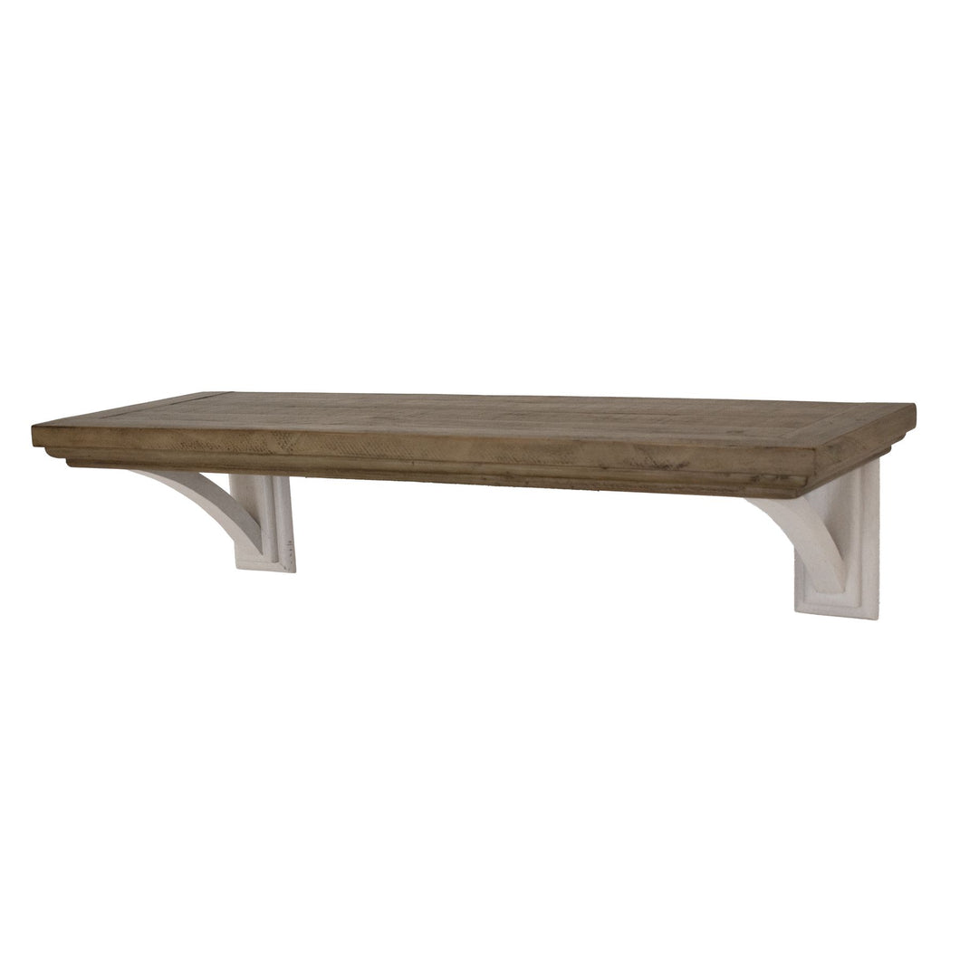 Luna Collection Medium Shelf in WHITE Hill Interiors 23116 5050140311684 Dimensions: 30cm x 120cm x 40cm Weight: 8kg Volume: 0.21CBM This is the Luna Collection Medium Shelf. Where rustic charm meets contemporary design, the furniture range boasts an off white painted bottom combined with a stained wooden top. It is carefully handcrafted by skilled artisans, highlighting a unique planked pine design enhanced by a warm mid-tone stain. The fusion of this earthy texture with popular white painted legs yields a