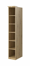 Load image into Gallery viewer, Optima 15 Bookcase Arte-N 2497KL15 The Optima bookcase is both an aesthetic practical addition to your home. It has six open compartments that offer space for books, decorations, souvenirs framed photos to enhance your living area’s functionality personalize. The high-quality craftsmanship impresses with its solid build, comes in two different colour schemes to suit your style. W35cm x H217cm x D63cm Colour: Carcass: White Matt Carcass: Oak Artisan Four Shelves Optional LED Lighting Matching Furniture Avail