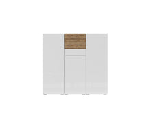 Load image into Gallery viewer, Power 46 Large Sideboard Cabinet Arte-N 24BBJE46 Functional, modern, brilliantly crafted - this sideboard cabinet adds a touch of style to any home. Its high-quality craftsmanship is evident in every detail. The 11 closed compartments keep items neat, tidy, well organised. Not only can it be used to store wine, but it is also a great place to store crockery cutlery collections. Its three different colour schemes make it an easy fit with any decor. W135cm x H130cm x D41cm Colours: Satin Walnut Black Touchwoo
