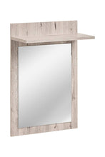 Load image into Gallery viewer, Gustavo Hallway Shelf [Mirror] Arte-N DWW GV TYP E This convenient mirror + shelf combo is perfect for storing your favourite cosmetics or perfumes. Keep it in your hallway for easy access, or place it elsewhere to liven up any room. The mirror provides a clear view of your reflection to help you look your best, the shelf keeps items organized. W60cm x H90cm x D25cm Colour: Oak Wellington One Shelf Mirror Matching Furniture Available Made from 16mm high-quality laminated board Assembly Required Weight: 12kg