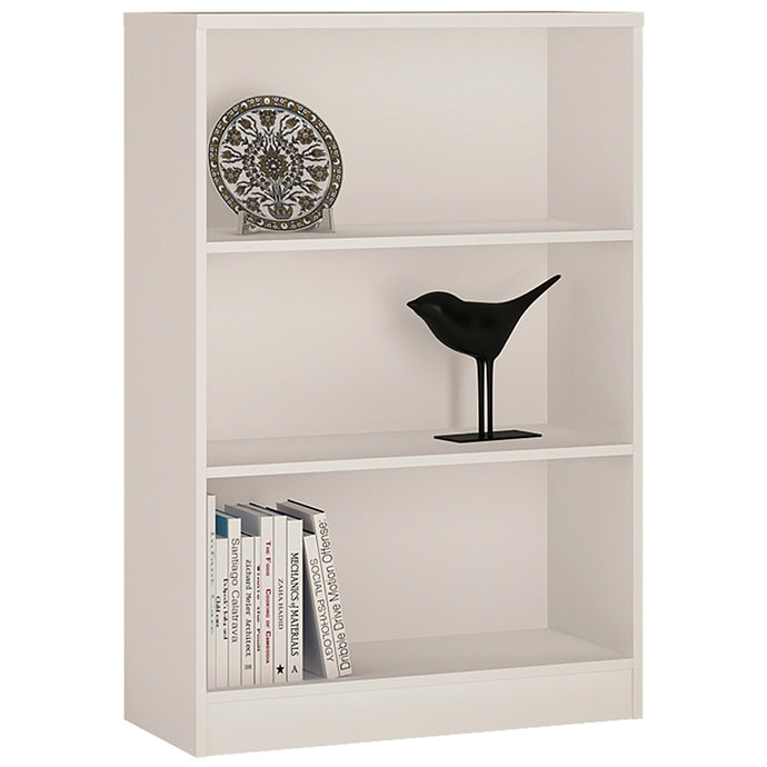 4 You Medium Wide Bookcase in Pearl White Furniture To Go 4050221 5900355015641 Medium Wide Bookcase in Pearl White This medium height wide bookcase has adjustable shelves, and can be used as bookcase, storage area for DVD’s and CD’s or display unit for your treasured ornaments. Why not add more of our matching bookcases to complete your collection. Dimensions: 1114mm x 740mm x 346mm (Height x Width x Depth) 
 Laminated board (resistant to damage and scratches, moisture and high temperature) 
 Metal bracket
