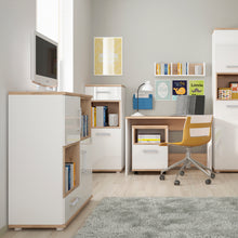 Load image into Gallery viewer, 4Kids 1 Door Desk Mobile in Light Oak and white High Gloss (opalino handles) Furniture To Go 4058539 763250344699 1 door desk mobile in light oak and white high gloss with opalino handles. This neutral and functional kids collection is perfect for all age groups, finished in light oak and stunning white high gloss. This handy I door mobile chest with open shelf fits perfectly under matching desk unit. Dimensions: 635mm x 456mm x 456mm (Height x Width x Depth) 
 Laminated board (resistant to damage and scrat