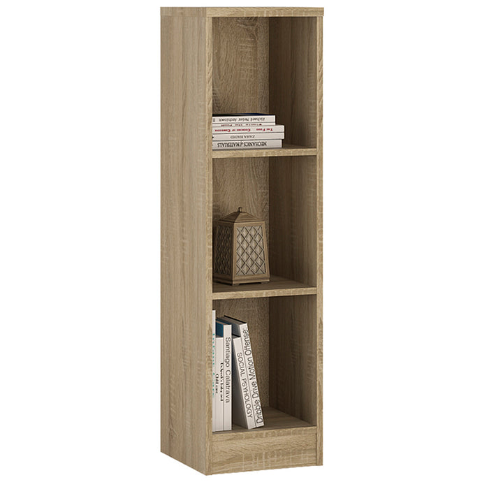 4 You Medium Narrow Bookcase in Sonama Oak Furniture To Go 4059547 5900355016013 Medium Narrow Bookcase in Sonama Oak This medium height narrow bookcase has adjustable shelves, and can be used as bookcase, storage area for DVD’s and CD’s or display unit for your treasured ornaments. Why not add more of our matching bookcases to complete your collection. Dimensions: 1114mm x 300mm x 346mm (Height x Width x Depth) 
 Laminated board (resistant to damage and scratches, moisture and high temperature) 
 Metal bra