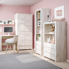 Load image into Gallery viewer, Angel Tall Narrow 3 Drawer Bookcase in White Craft Oak Furniture To Go 4211162 5900355038435 Tall Narrow 3 Drawer Bookcase. This beautifull bedroom collection is contemporay and stylish and suitable for all age groups, finished in a modern hard wearing white crafted Oak melamine. This tall narrow bookcase has adjustable shelving for all size books and family treasures, plus 3 handy drawers. Dimensions: 1905mm x 560mm x 400mm (Height x Width x Depth) 
 Laminated board (resistant to damage and scratches, mois
