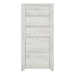 Angel 1 Door 3 Drawer Chest in White Craft Oak Furniture To Go 4213562 5900355038503 1 Door 3 Drawer Chest. This beautifull bedroom collection is contemporay and stylish and suitable for all age groups, finished in a modern hard wearing white crafted Oak melamine. A space saving storage solution, narrow 3 drawers over cupboard with interiors shelf. Dimensions: 1163mm x 560mm x 400mm (Height x Width x Depth) 
 Laminated board (resistant to damage and scratches, moisture and high temperature) 
 Decorative gen