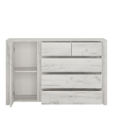 Load image into Gallery viewer, Angel 1 Door 2+3 drawer Chest in White Craft Oak Furniture To Go 4214162 5900355038510 1 Door 2+3 drawer Chest. This beautifull bedroom collection is contemporay and stylish and suitable for all age groups, finished in a modern hard wearing white crafted Oak melamine. This compact 119cm wide chest has lots of storage with 2 small over 3 wide drawers and cupboard with interior shelf. Dimensions: 765mm x 1187mm x 400mm (Height x Width x Depth) 
 Laminated board (resistant to damage and scratches, moisture and