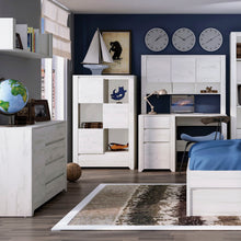 Load image into Gallery viewer, Angel 1 Door 2+3 drawer Chest in White Craft Oak Furniture To Go 4214162 5900355038510 1 Door 2+3 drawer Chest. This beautifull bedroom collection is contemporay and stylish and suitable for all age groups, finished in a modern hard wearing white crafted Oak melamine. This compact 119cm wide chest has lots of storage with 2 small over 3 wide drawers and cupboard with interior shelf. Dimensions: 765mm x 1187mm x 400mm (Height x Width x Depth) 
 Laminated board (resistant to damage and scratches, moisture and