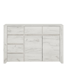 Load image into Gallery viewer, Angel 2 Door 3+3 Drawer Wide Chest in White Craft Oak Furniture To Go 4214262 5900355038527 2 Door 3+3 Drawer Wide Chest. This beautifull bedroom collection is contemporay and stylish and suitable for all age groups, finished in a modern hard wearing white crafted Oak melamine. This extra wide chest has lots of storage with 6 handy size drawers and 1 cupboards with interior shelving. cupboard with interior shelf. Dimensions: 765mm x 1187mm x 400mm (Height x Width x Depth) 
 Laminated board (resistant to dam