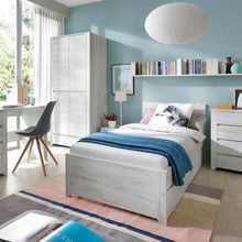 Load image into Gallery viewer, Angel 2+3 Chest of Drawers in White Craft Oak Furniture To Go 4214362 5900355038534 2+3 Chest of Drawers. This beautifull bedroom collection is contemporay and stylish and suitable for all age groups, finished in a modern hard wearing white crafted Oak melamine. A handy compact 2 small over 3 wide drawer chest. 77cm wide top is handy display area for family photo&#39;s etc. Dimensions: 765mm x 840mm x 400mm (Height x Width x Depth) 
 Laminated board (resistant to damage and scratches, moisture and high temperat