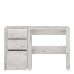 Angel 3 Drawer Desk in White Craft Oak Furniture To Go 4218062 5900355038589 This beautifull bedroom collection is contemporay and stylish and suitable for all age groups, finished in a modern hard wearing white crafted Oak melamine. 60cm deep desktop area working surface, giving you plenty of space. Dimensions: 765mm x 1187mm x 600mm (Height x Width x Depth) 
 Laminated board (resistant to damage and scratches, moisture and high temperature) 
 Decorative gently rounded MDF mouldings 
 Easy self assembly 
 