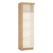Load image into Gallery viewer, Lyon Bookcase (RH) in Riviera Oak/White High Gloss Furniture To Go 4261865 5900355044030 Bookcase (RH) in Riviera Oak/White High Gloss. Bookcase with plenty of space to display family treasures or your favourite book collection. A high quality collection in a ultra modern design - with each item complementing each other. Dimensions: 1985mm x 600mm x 420mm (Height x Width x Depth) 
 Laminated board (resistant to damage and scratches, moisture and high temperature) 
 Easy self assembly 
 Assembly instructions