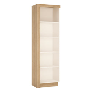 Lyon Bookcase (RH) in Riviera Oak/White High Gloss Furniture To Go 4261865 5900355044030 Bookcase (RH) in Riviera Oak/White High Gloss. Bookcase with plenty of space to display family treasures or your favourite book collection. A high quality collection in a ultra modern design - with each item complementing each other. Dimensions: 1985mm x 600mm x 420mm (Height x Width x Depth) 
 Laminated board (resistant to damage and scratches, moisture and high temperature) 
 Easy self assembly 
 Assembly instructions