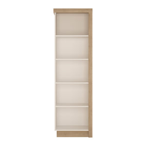 Lyon Bookcase (LH) in Riviera Oak/White High Gloss Furniture To Go 4261965 5900355044023 Bookcase (LH) in Riviera Oak/White High Gloss. Bookcase with plenty of space to display family treasures or your favourite book collection. A high quality collection in a ultra modern design - with each item complementing each other. Dimensions: 1985mm x 600mm x 420mm (Height x Width x Depth) 
 Laminated board (resistant to damage and scratches, moisture and high temperature) 
 Easy self assembly 
 Assembly instructions