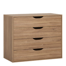 Load image into Gallery viewer, Monaco 4 drawer chest in Oak and Black Furniture To Go 4304267 5900355046386 4 drawer chest in Stirling Oak. Chest chest of drawers, which can be used free standing but also inside either of the wardrobes. This beautiful high-class bedroom collection is a perfect choise for modern and functional living. Dimensions: 744mm x 890mm x 460mm (Height x Width x Depth) 
 Laminated board (resistant to damage and scratches, moisture and high temperature) 
 Easy self assembly 
 Easy gliding runners 
 Assembly instruct