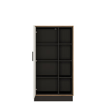 Load image into Gallery viewer, Brolo Wide 1 door bookcase in Walnut and White Furniture To Go 4341053 5900355059492 A bookcase with a single cupboard door in the signature Brolo design, as well as open shelving to display your most read, or maybe some of the more high-brow titles to impress guests! Dimensions: 1480mm x 854mm x 370mm (Height x Width x Depth) 
 Laminated board (resistant to damage and scratches, moisture and high temperature) 
 Adjustable hinges on all doors with soft closes 
 Easy self assembly 
 Assembly instructions:
 
