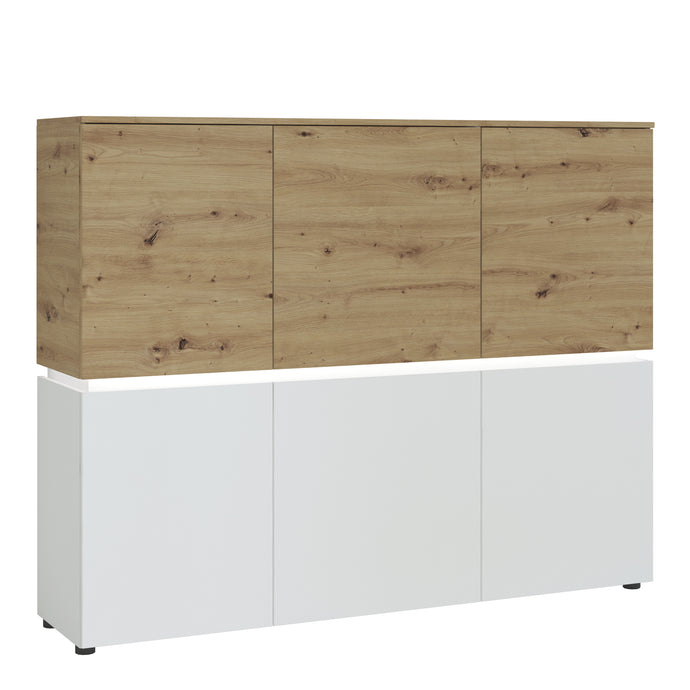 Luci 6 door cabinet (including LED lighting) in White and Oak Furniture To Go 4380570 5900355115051 The simple shape, subdued colours and combination of modern design and timeless convenience make the cabinet perfect for both minimalist and modern interiors. The tall cabinet has 12 compartments that will help you store all your essentials. The cabinet has beautiful finishes and features a convenient and safe handleless solution and soft-close system. An incredible attribute of the Luci collection is the ene