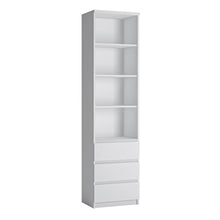 Load image into Gallery viewer, Fribo Tall narrow 3 drawer bookcase in White Furniture To Go 4400201 5900355132393 A high bookcase for the living room is a simple block that can be combined with other elements of the collection, creating an ergonomic space in the room. The white bookcase will be perfect for displaying your favorite book titles and interesting accessories. The drawers have a ball mechanism with full extension, thanks to which you can pull out the drawer to the very end and see all its contents without the slightest effort.