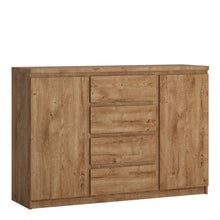 Load image into Gallery viewer, Fribo 2 door 4 drawer sideboard in Oak Furniture To Go 4410773 5900355132515 Another offer of a chest of drawers from the Fribo collection, inside you can find four drawers equipped with a full extension system and shelves in a closed space. The white chest of drawers with a geometric shape will work well in interiors decorated in a minimalist or modern style, thanks to its simple form it can be combined with other elements of the Fribo collection. The chest of drawers is equipped with an ergonomic handle-f