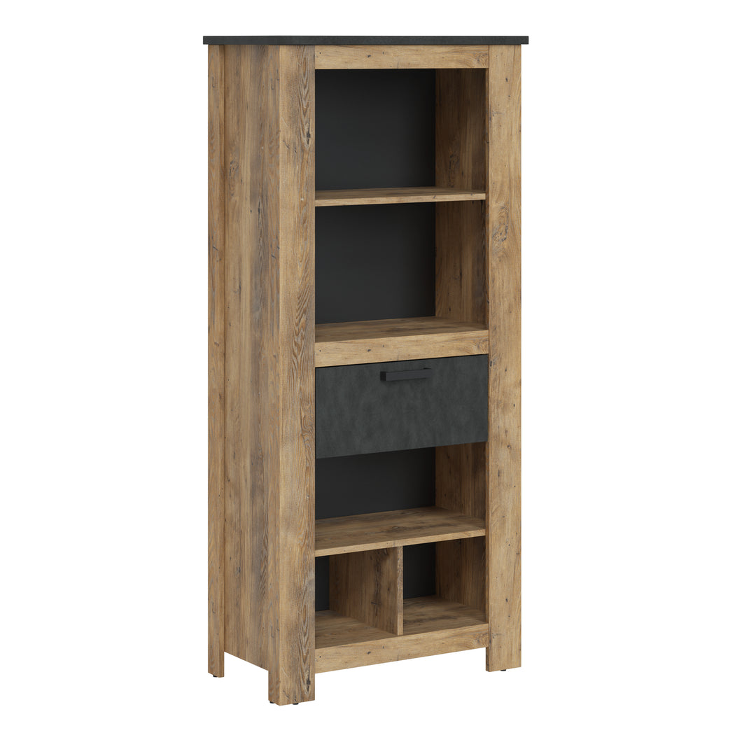 Rapallo 1 drawer bookcase in Chestnut and Matera Grey Furniture To Go 4420442 5900355131778 This collection is rustic yet modern, finished with old-style wooden fronts and matera grey top and handles. Mix and match pieces from this collection to create a truly stunning interior and create the perfect setting within your home. Dimensions: 1623mm x 740mm x 385mm (Height x Width x Depth) 
 Melamine chipboard 
 Handle: Metal black matt 
 Runners: Ball - full extension 
 Feet: Plastic 
 Assembly instructions:
 
