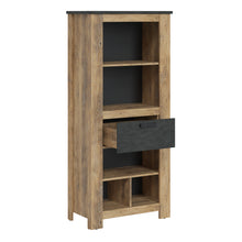 Load image into Gallery viewer, Rapallo 1 drawer bookcase in Chestnut and Matera Grey Furniture To Go 4420442 5900355131778 This collection is rustic yet modern, finished with old-style wooden fronts and matera grey top and handles. Mix and match pieces from this collection to create a truly stunning interior and create the perfect setting within your home. Dimensions: 1623mm x 740mm x 385mm (Height x Width x Depth) 
 Melamine chipboard 
 Handle: Metal black matt 
 Runners: Ball - full extension 
 Feet: Plastic 
 Assembly instructions:
 
