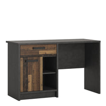 Load image into Gallery viewer, Brooklyn Desk with 1 Door and 1 Drawer in Walnut and Dark Matera Grey Furniture To Go 4430174 5900355114290 An eccentric design that has an industrial feel to it. This desk has been crafted from highly durable melamine, with its wide top, 4 shelves and drawer this is perfect for the office or bedroom. The Brooklyn collection is made with laminated chipboard which is resistant to scratches, damage, moisture and high temperatures. Dimensions: 740mm x 1200mm x 520mm (Height x Width x Depth) 
 Laminated board (