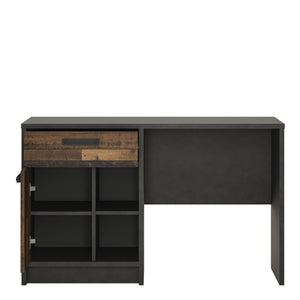 Brooklyn Desk with 1 Door and 1 Drawer in Walnut and Dark Matera Grey Furniture To Go 4430174 5900355114290 An eccentric design that has an industrial feel to it. This desk has been crafted from highly durable melamine, with its wide top, 4 shelves and drawer this is perfect for the office or bedroom. The Brooklyn collection is made with laminated chipboard which is resistant to scratches, damage, moisture and high temperatures. Dimensions: 740mm x 1200mm x 520mm (Height x Width x Depth) 
 Laminated board (