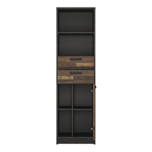 Load image into Gallery viewer, Brooklyn Bookcase in Walnut and Dark Matera Grey Furniture To Go 4430474 5900355114405 An eccentric design that has an industrial feel to it. This bookcase has ample storage space for your favourite books or DVDs, featuring 2 drawers and 1 door. The Brooklyn collection is made with laminated chipboard which is resistant to scratches, damage, moisture and high temperatures. Dimensions: 1960mm x 558mm x 420mm (Height x Width x Depth) 
 Laminated board (resistant to moisture and damage) 
 Has an industrial the
