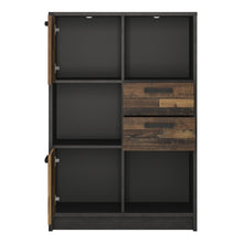 Load image into Gallery viewer, Brooklyn Low Bookcase with 2 Doors and 2 Drawers in Walnut and Dark Matera Grey Furniture To Go 4430574 5900355114313 An eccentric design that has an industrial feel to it. This low bookcase has 3 doors and 2 drawers, perfect for storing your most prizes possesions. The Brooklyn collection is made with laminated chipboard which is resistant to scratches, damage, moisture and high temperatures. Dimensions: 1287mm x 870mm x 420mm (Height x Width x Depth) 
 Laminated board (resistant to moisture and damage) 
 