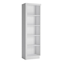 Load image into Gallery viewer, Lyon Bookcase (RH) in White and High Gloss Furniture To Go 4441822 5900355143535 This bookcase has plenty of space to display family treasures or your favourite book collection. Right hand orientation. The designers of this range have combined several rectangular shapes and produced a modern collection in 3 different colourways, Riviera light oak and white high gloss fronts, contrasting greys and white and gloss white. Dimensions: 1985mm x 600mm x 420mm (Height x Width x Depth) 
 Laminated board (resistant 