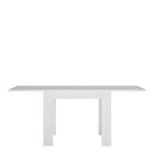 Load image into Gallery viewer, Lyon Small extending Dining Table 90/180 cm in White and High Gloss Furniture To Go 4447522 5900355143580 Small extending dining table 90/180cm in White and Gloss White. This beautifully designed table comes in 3 different sizes. A great edition to any dining room, perfectly matched with other items in the same collection. A beautiful Matt table top with white high gloss sides. Dimensions: 765mm x 900-1800mm x 900mm (Height x Width x Depth) 
 Laminated board (resistant to moisture and damage) 
 Available in